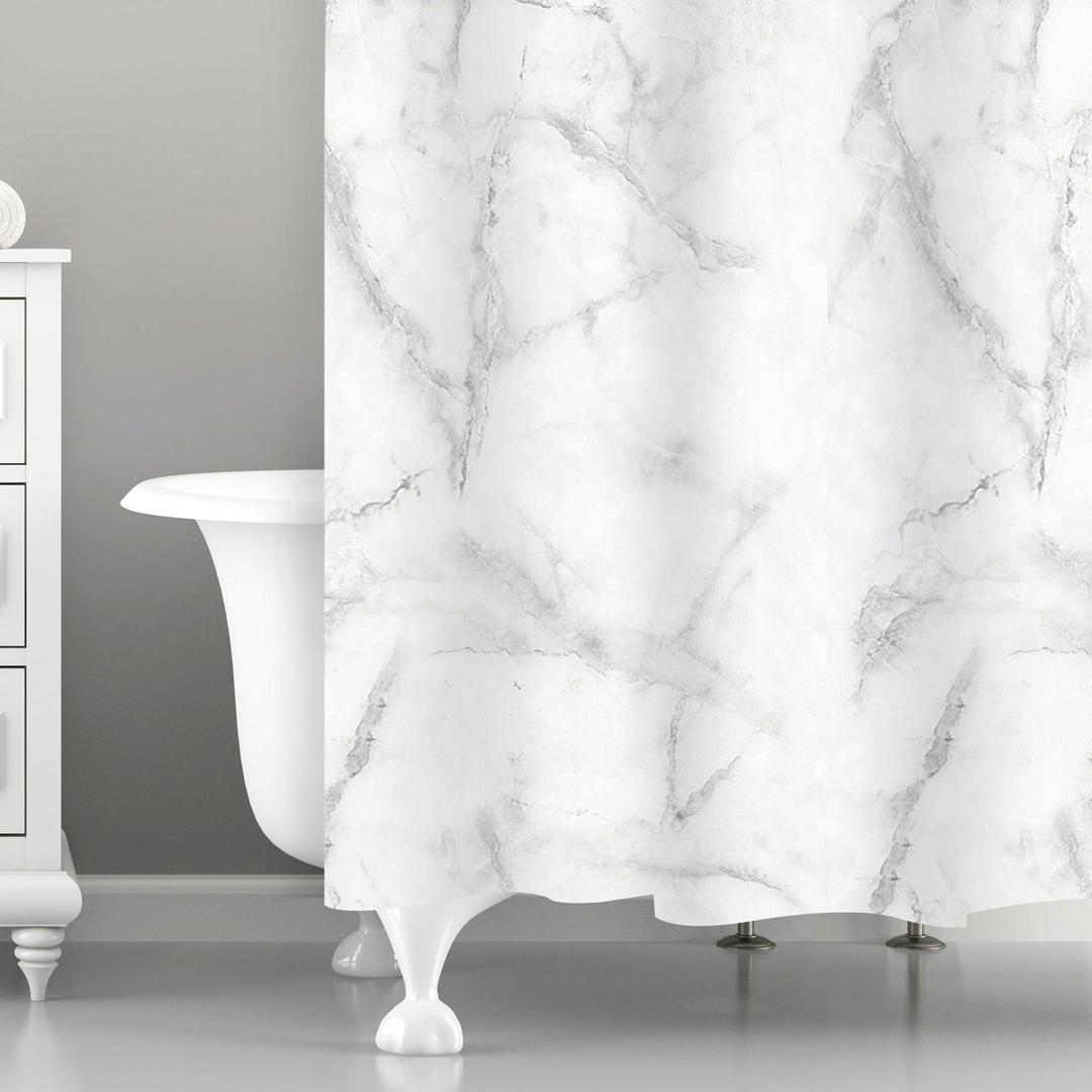 Bath Bliss White Marble Design PE and EVA Shower Curtain, 70" x 72"
