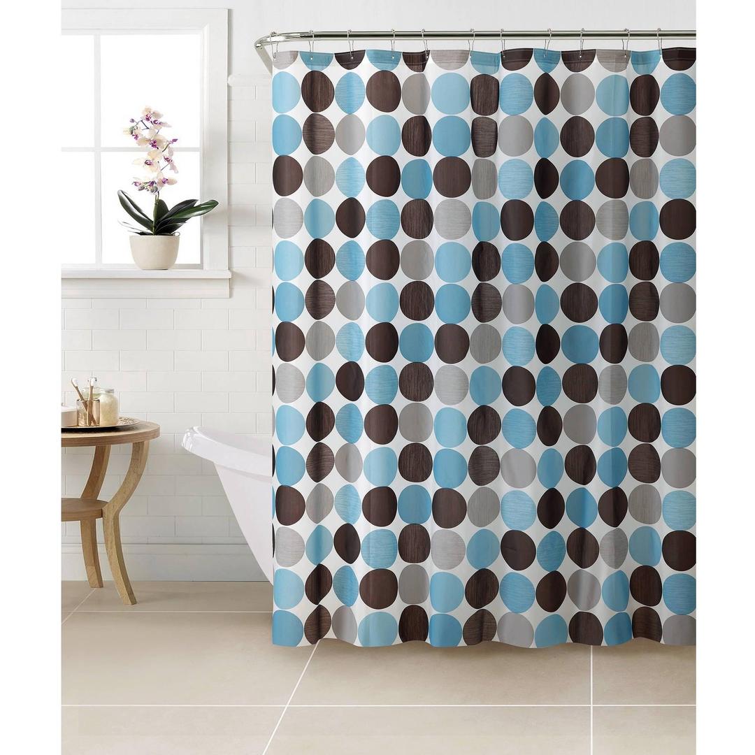 Bath Bliss Circles Design Shower Curtain in Blue & Grey