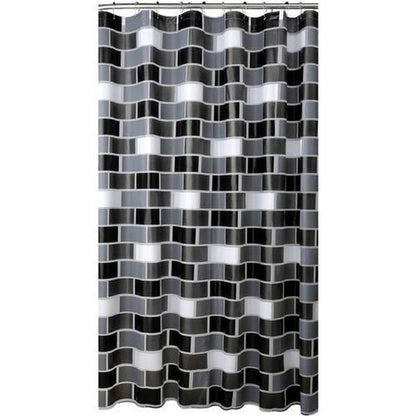 Bath Bliss Brick Design Shower Curtain in White Grey & Black