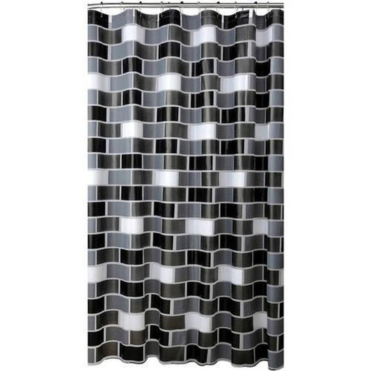 Bath Bliss Brick Design Shower Curtain in White Grey & Black