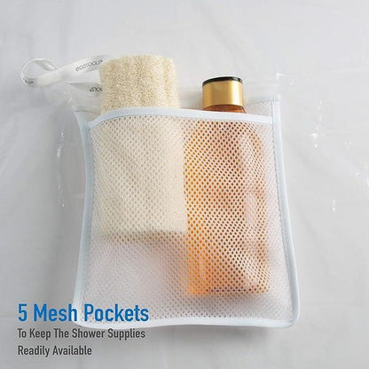 Bath Bliss Heavyweight PEVA Shower Liner - 70" x 72" with 5 Mesh Pockets for Storage of Tech, Tablets, iPads