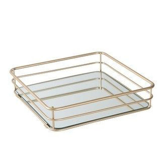 ELLE Home Square 10" x 10" Mirrored Bottom Vanity Tray, Satin Gold