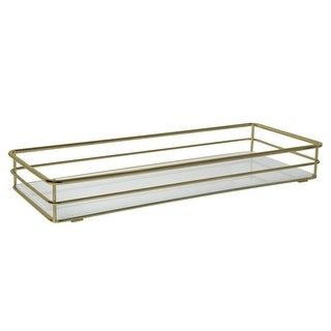 ELLE Home 15.7" x 6.5" Rectangle Mirrored Bottom Steel Vanity Tray in Satin Gold