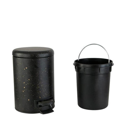 ELLE Home Speckled Design 3 Liter Step Pedal Metal Bathroom Garbage Can with Lid, Black