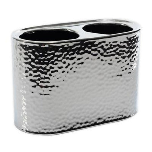 Elle Dcor Hammered Metallic Toothbrush Holder in Silver