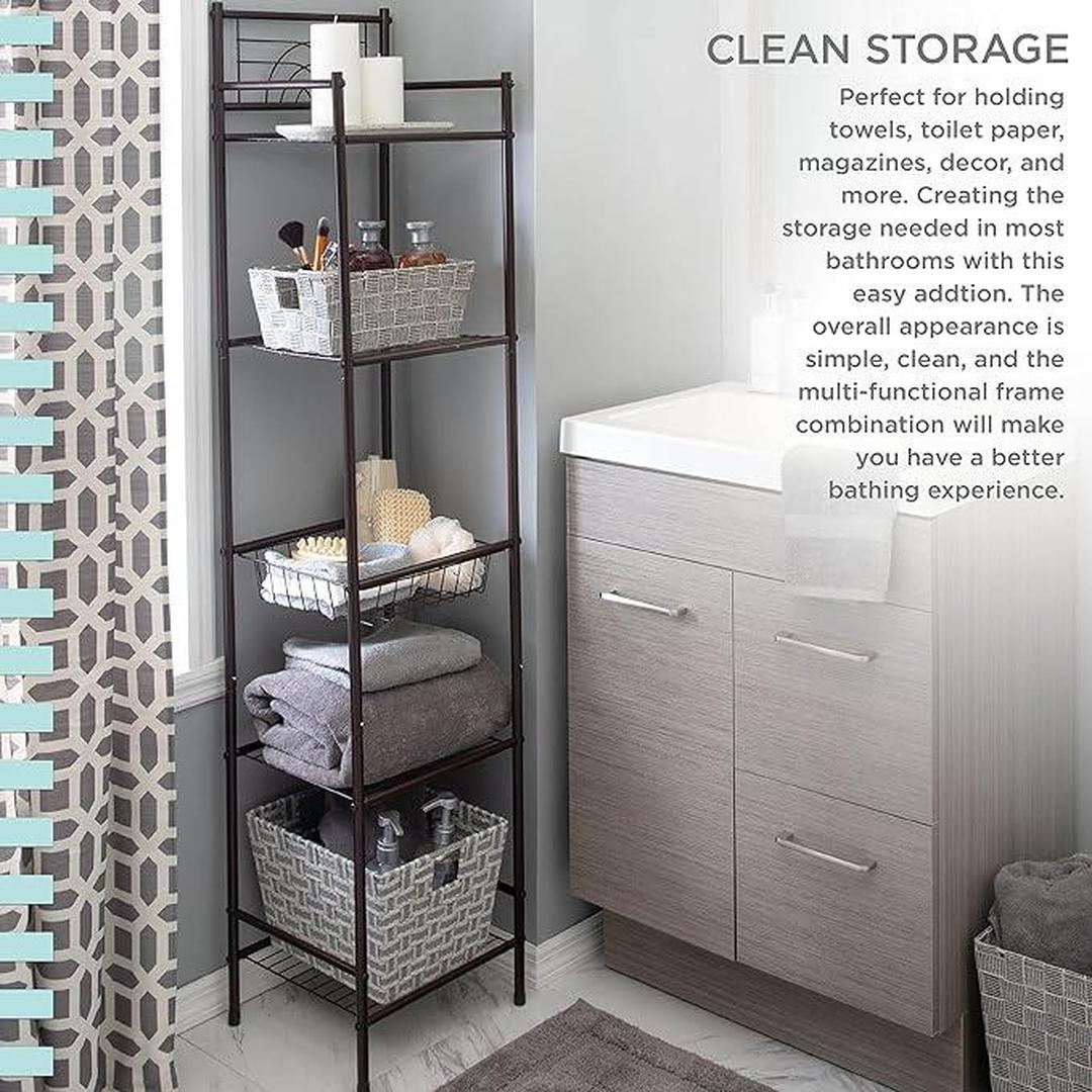 Bath Bliss 5 Tier Storage Shelf | 13"x 11.6"x 54.5" | Freestanding | Bathroom Storage | Rust Resistant | Easy Assemble | Oil Rubbed Bronze