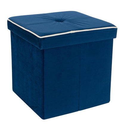 Simplify Collapsible Velvet Storage Ottoman in Navy