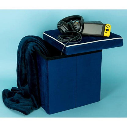 Simplify Collapsible Velvet Storage Ottoman in Navy