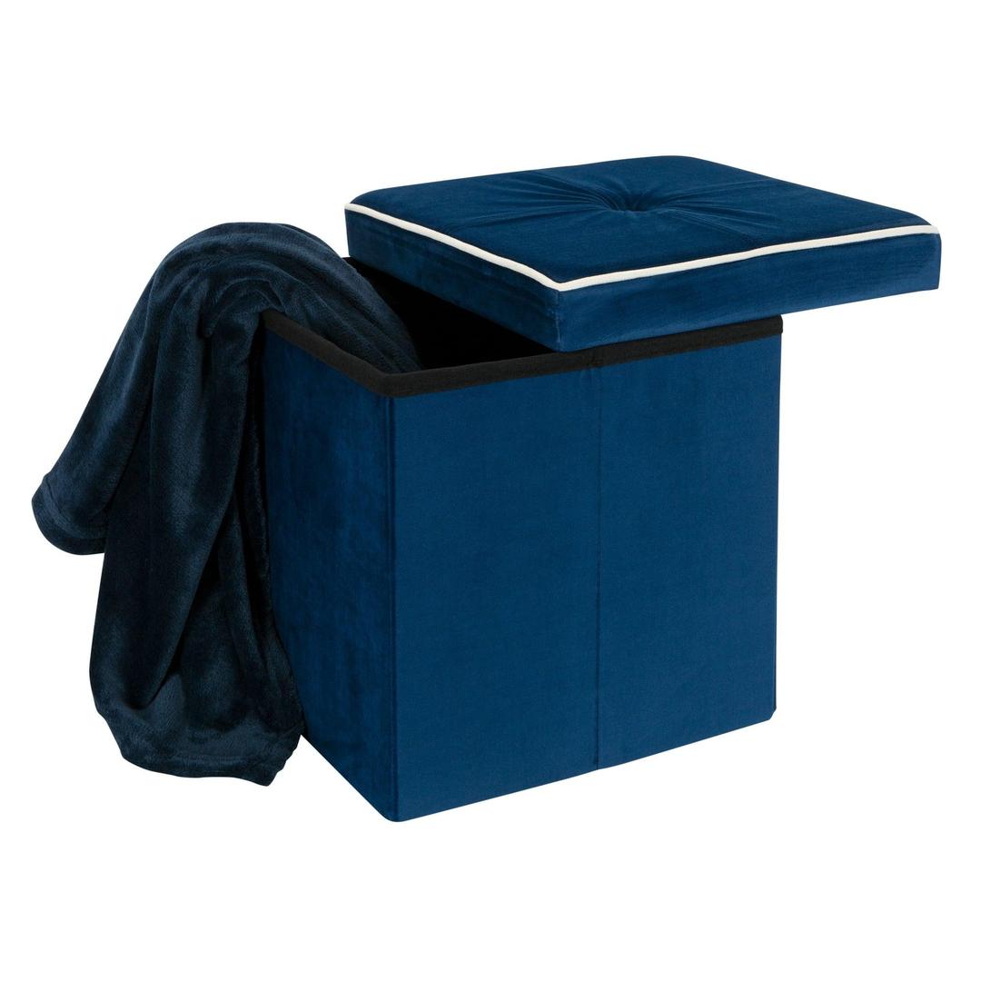 Simplify Collapsible Velvet Storage Ottoman in Navy