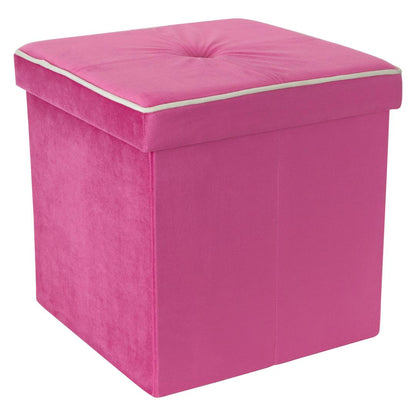 Simplify Collapsible Velvet Storage Ottoman in Pink