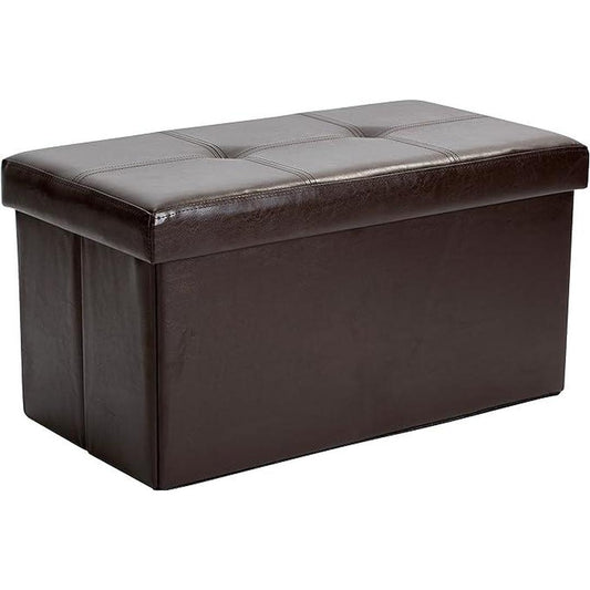 Simplify Folding Storage Ottoman Faux Leather, Tufted Padded Seating, Foot Rest, Stool, Full - Chocolate