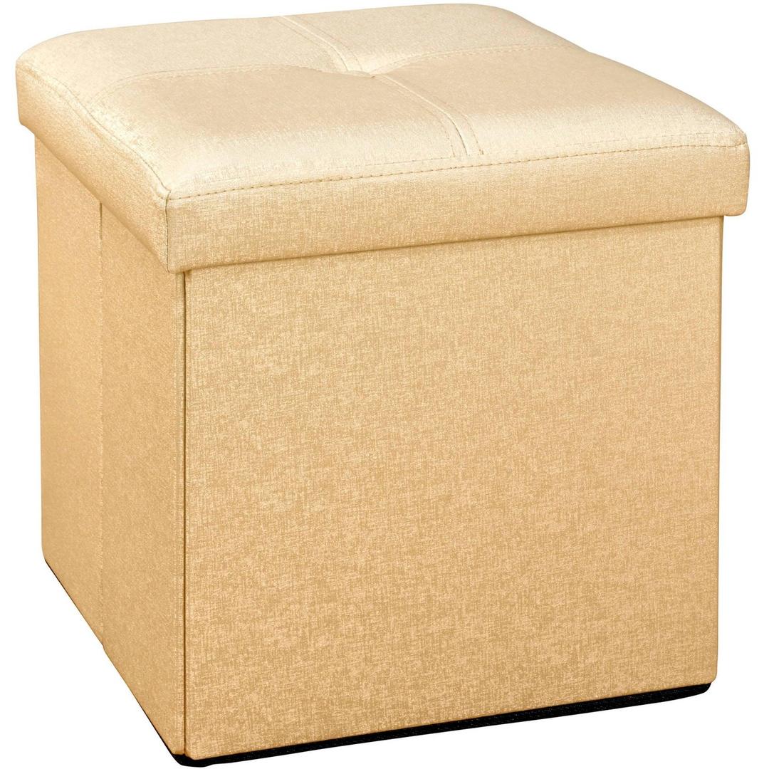 Simplify Faux Leather Folding Storage Ottoman Cube in Metallic Gold