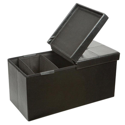 Folding Storage Ottoman Bench w.Lift Top w/ 1 Storage Bin-2 Buttons