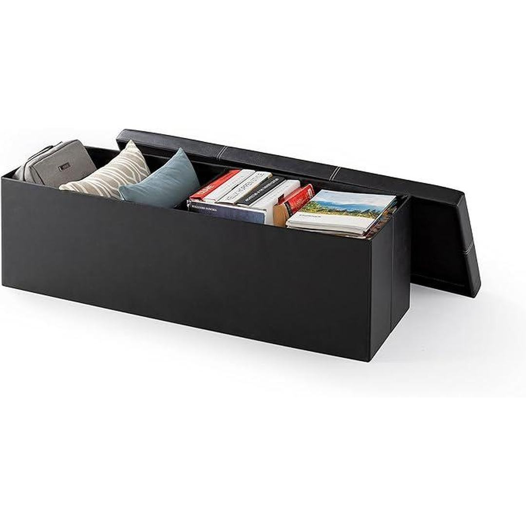 Folding Storage Ottoman Bench w.Lift Top w/ 1 Storage Bin-2 Buttons