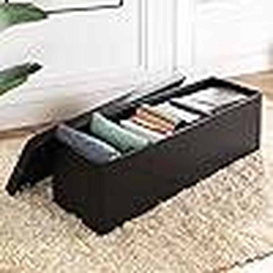 Folding Storage Ottoman Bench w.Lift Top w/ 1 Storage Bin-2 Buttons