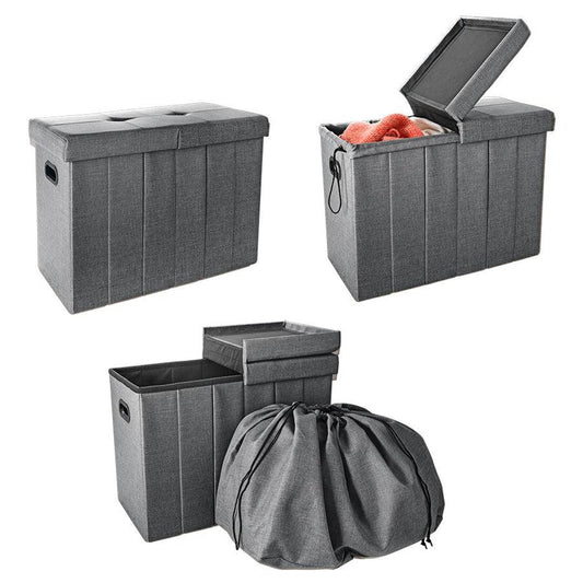 Simplify Collapsible Flip Top Hamper Ottoman | With Removable Carrying Bag | Grey