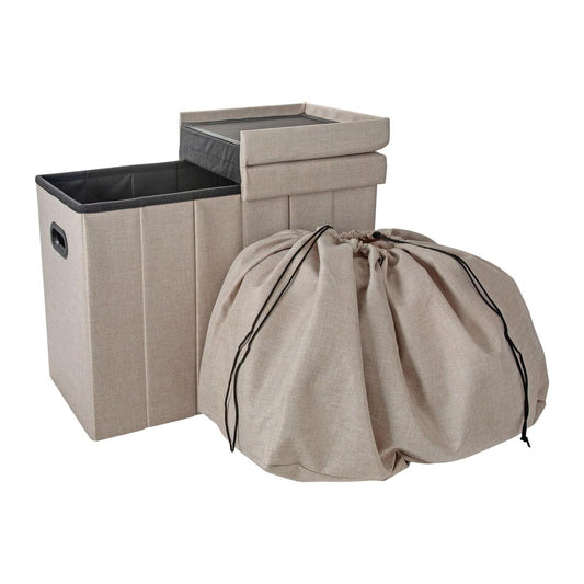 Simplify Collapsible Flip Top Hamper Ottoman | With Removable Carrying Bag | Natural