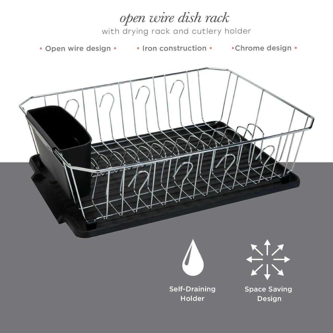 Kitchen Details Chrome 3 Piece Set Dish Rack in Black (17.25" x 13.75" x 5")