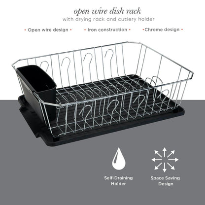 Kitchen Details Chrome 3 Piece Set Dish Rack in Black (17.25" x 13.75" x 5")