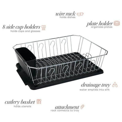 Kitchen Details Chrome 3 Piece Set Dish Rack in Black (17.25" x 13.75" x 5")