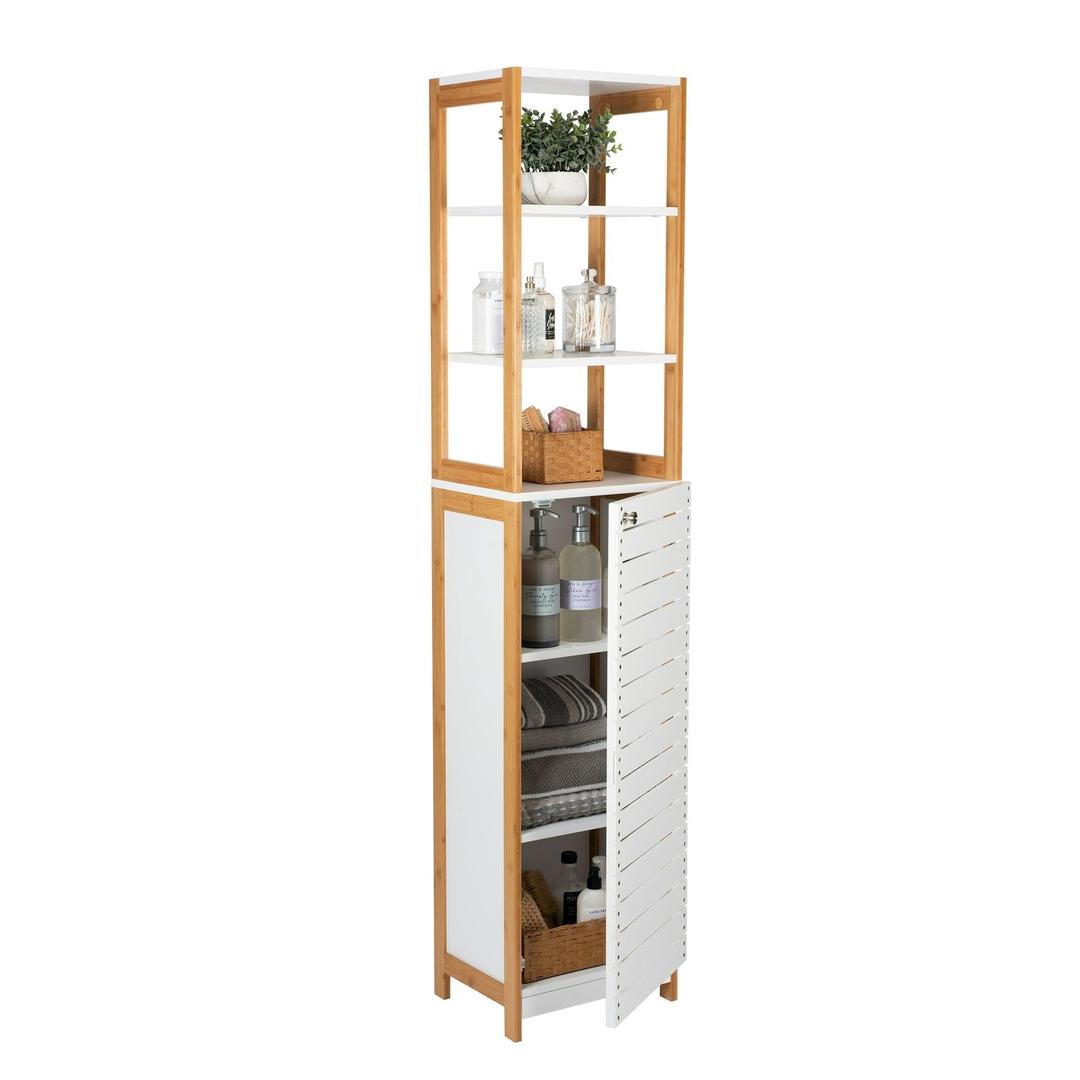 Organize It All 6 Shelf Bamboo High Cabinet in White