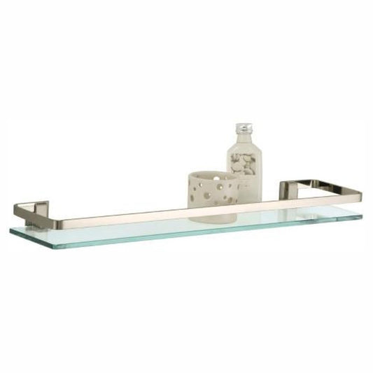 Glass Bathroom Shelf with Rail, 15" x 4.5" Rectangular Shower Caddy, Wall Mounted Floating Shampoo Holder for Lavatory, Kitchen, Living Room