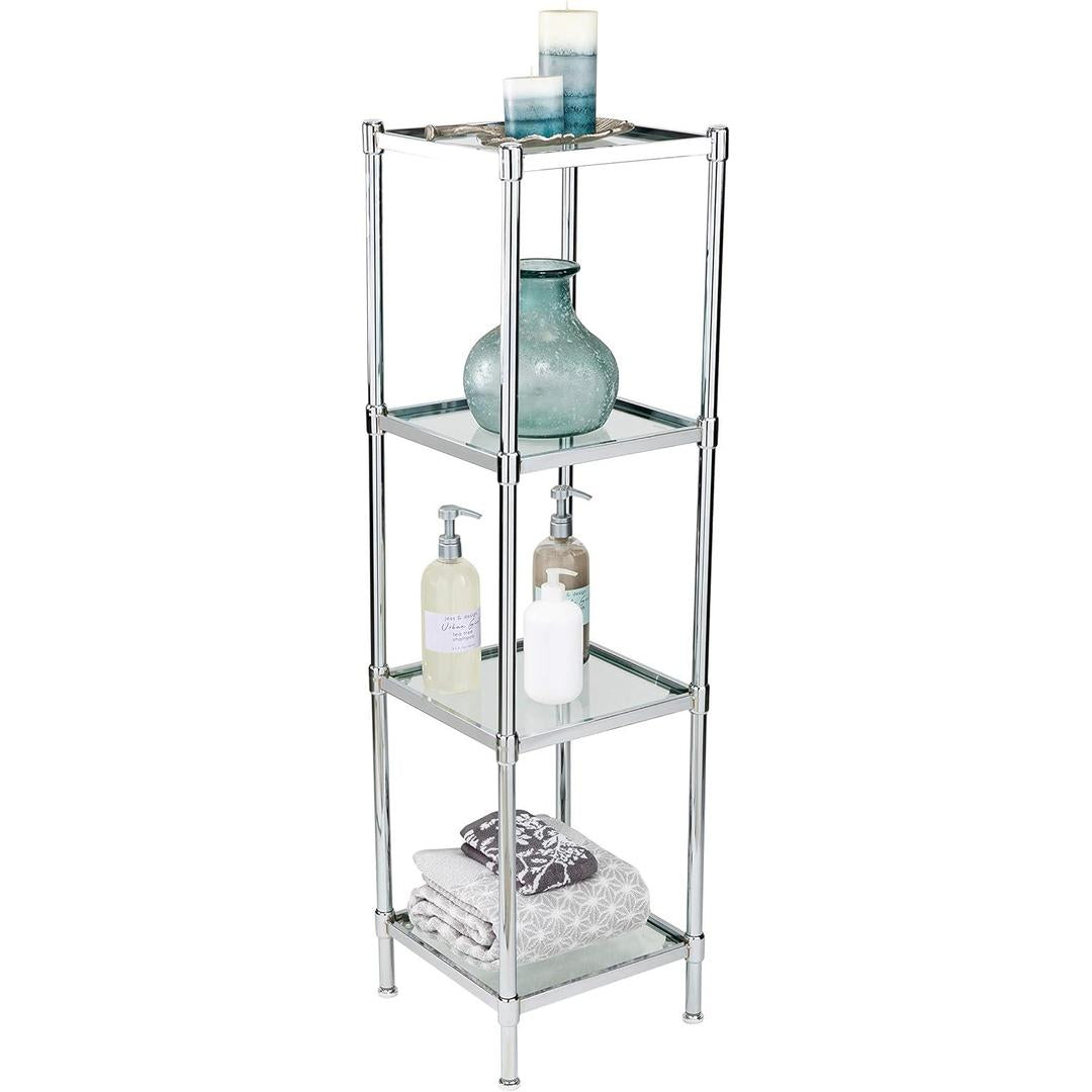 Organize It All 4 Tier Tempered Glass Freestanding Bathroom Storage Tower