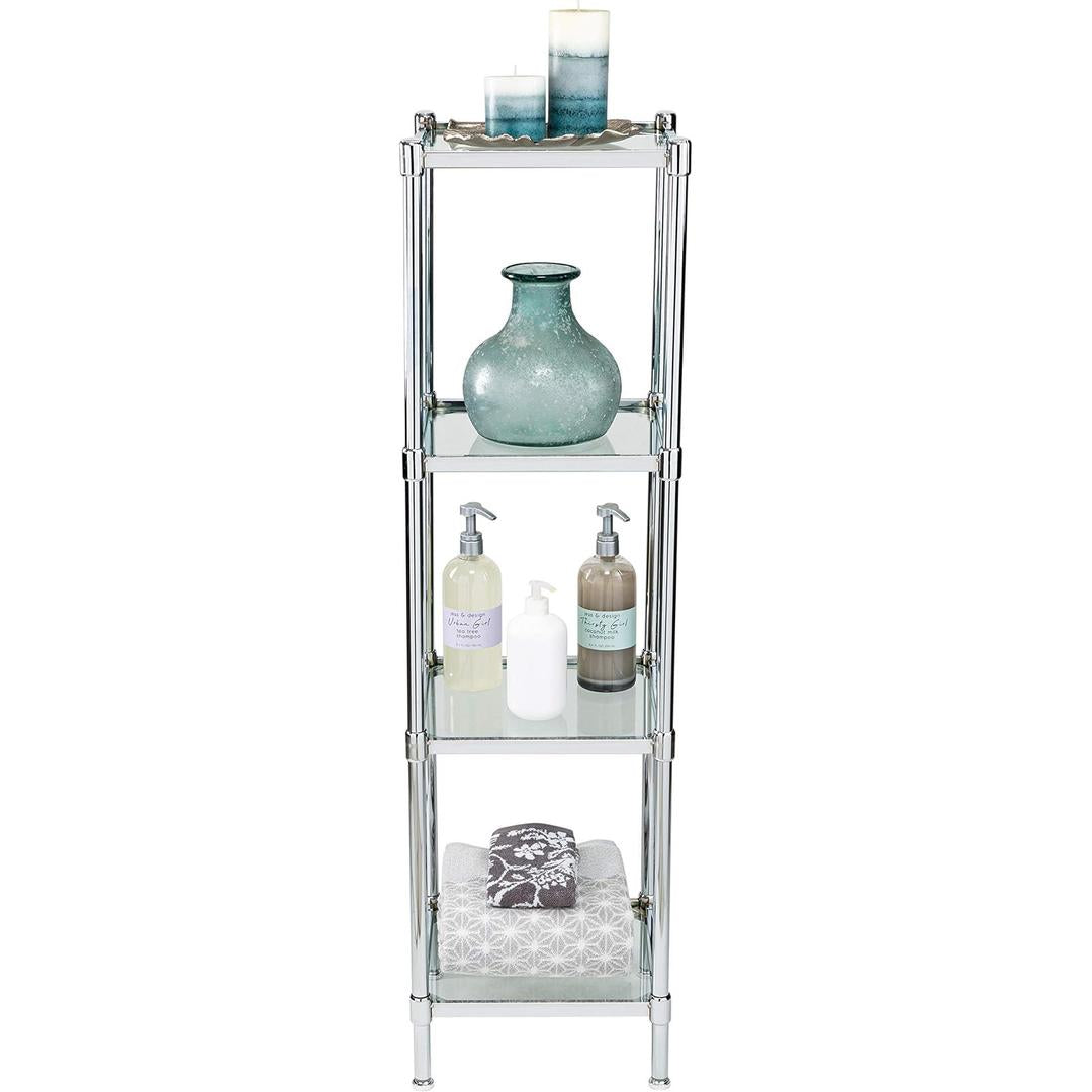 Organize It All 4 Tier Tempered Glass Freestanding Bathroom Storage Tower