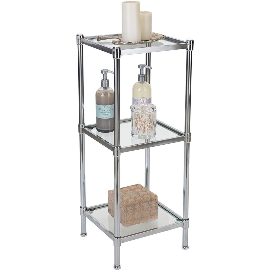 Organize It All 3 Tier Tempered Glass Freestanding Bathroom Storage Tower 13.25 x 13.25 x 31 inches