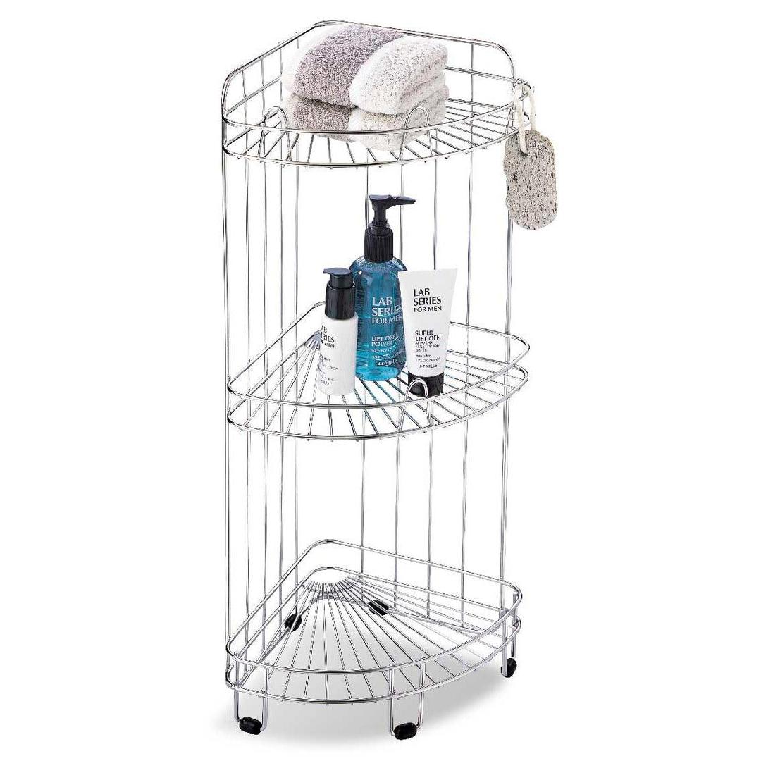 Organize It All 3-Tier Corner Spa Stainless Steel Shower Caddy, Silver and Black