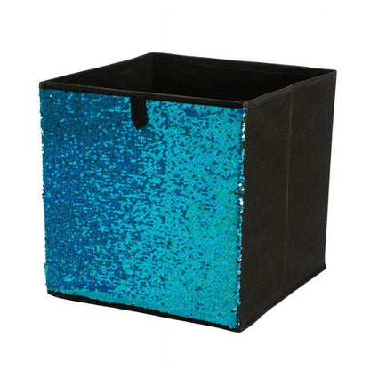 Organize It All Reversible Sequin Fabric Storage Cube in Blue/Silver