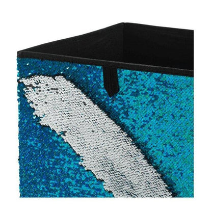 Organize It All Reversible Sequin Fabric Storage Cube in Blue/Silver