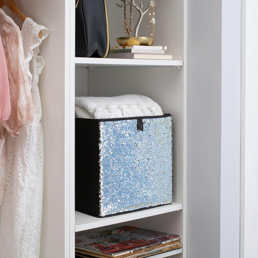 Organize It All Reversible Sequin Storage Cube in Silver