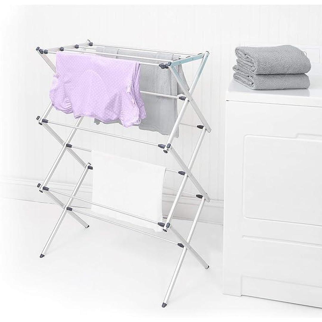 Woolite Compact Clothes Drying Rack - Space Saver, Easy Storage, Foldable Design in Elegant Silver