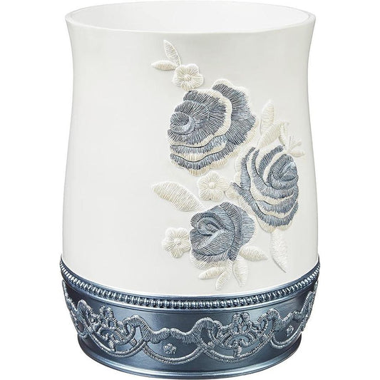 Popular Bath Blossom Rose Waste Basket, Blue