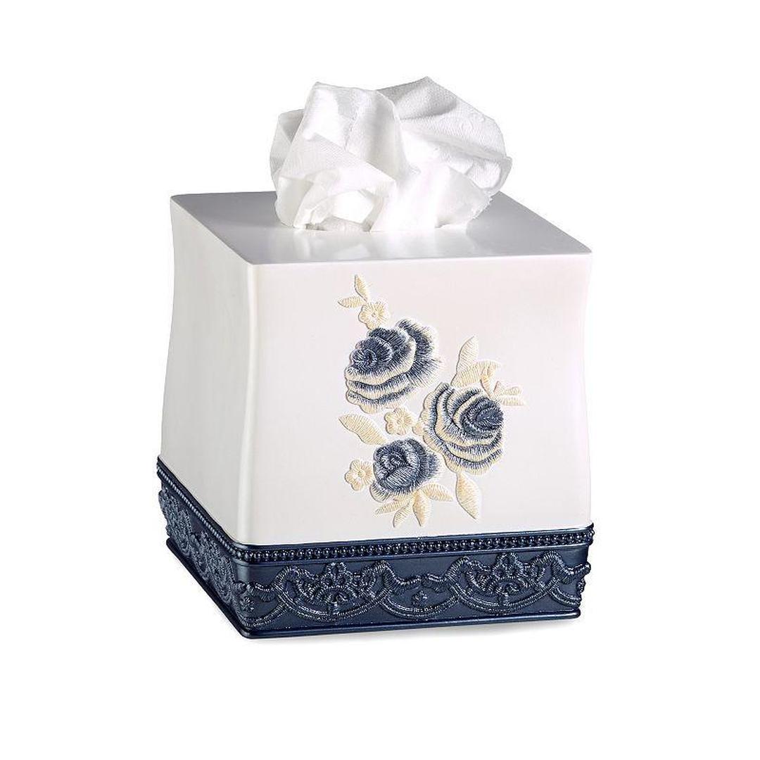 Popular Bath Blossom Rose Tissue Box, Blue