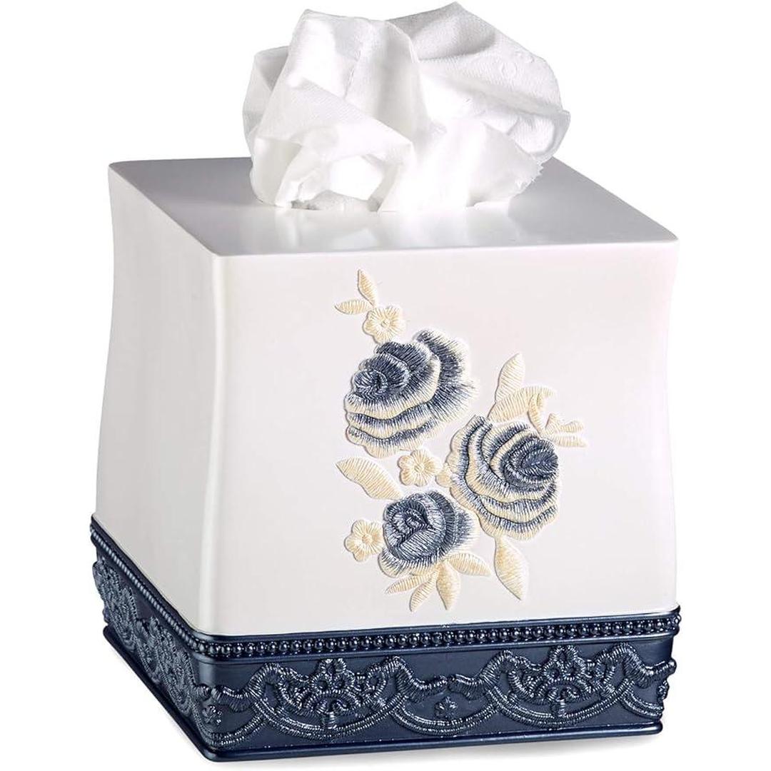 Popular Bath Blossom Rose Tissue Box, Blue