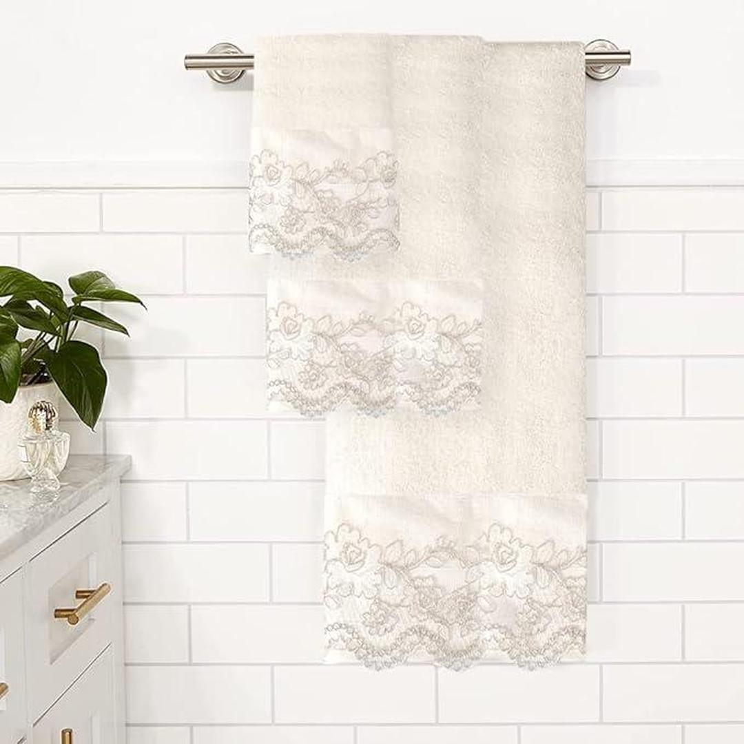 Popular Bath 3Pc Towel Set | Rose Vine | Beige-Taupe