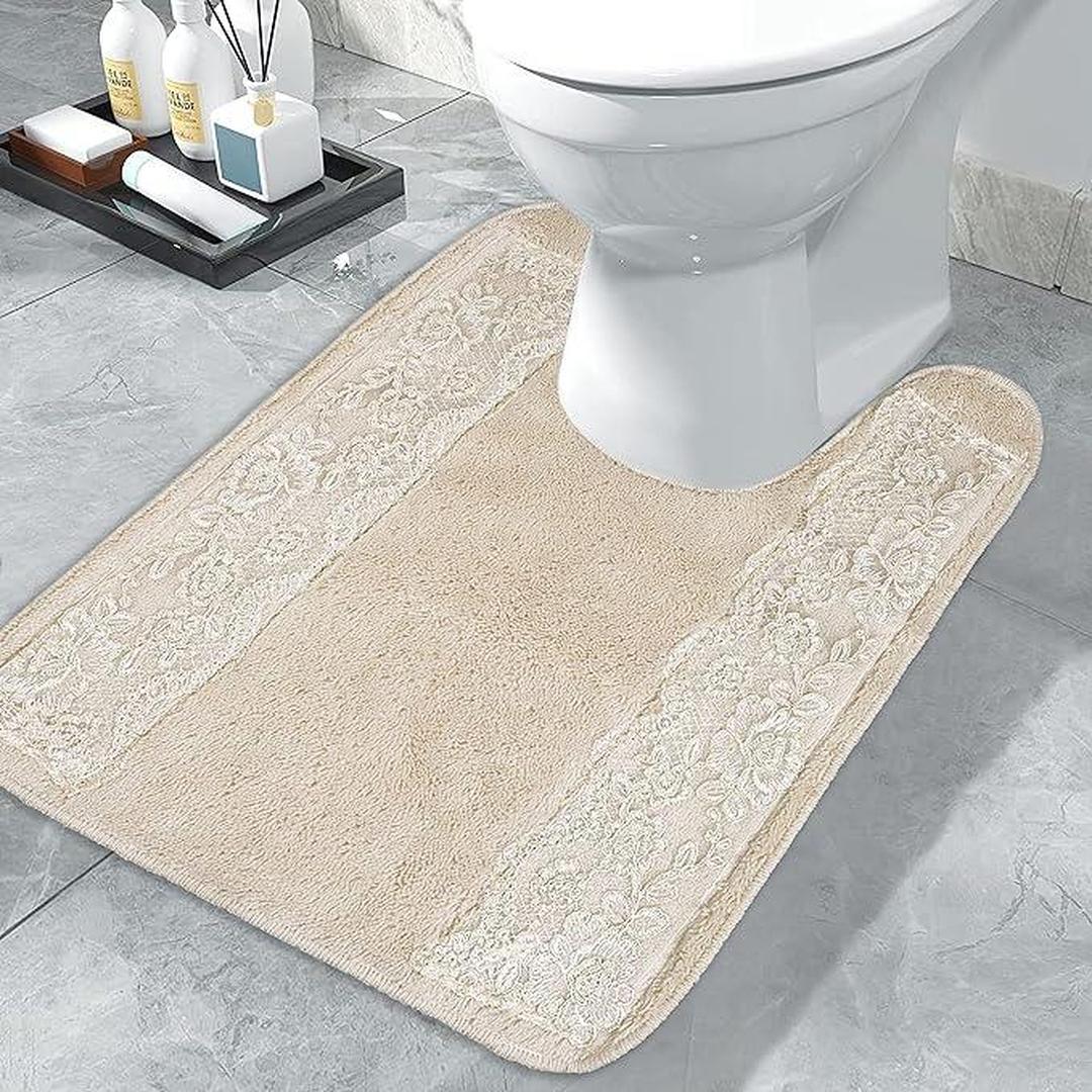 Popular Bath Rose Vine Contour Bath Rug, Beig/Green