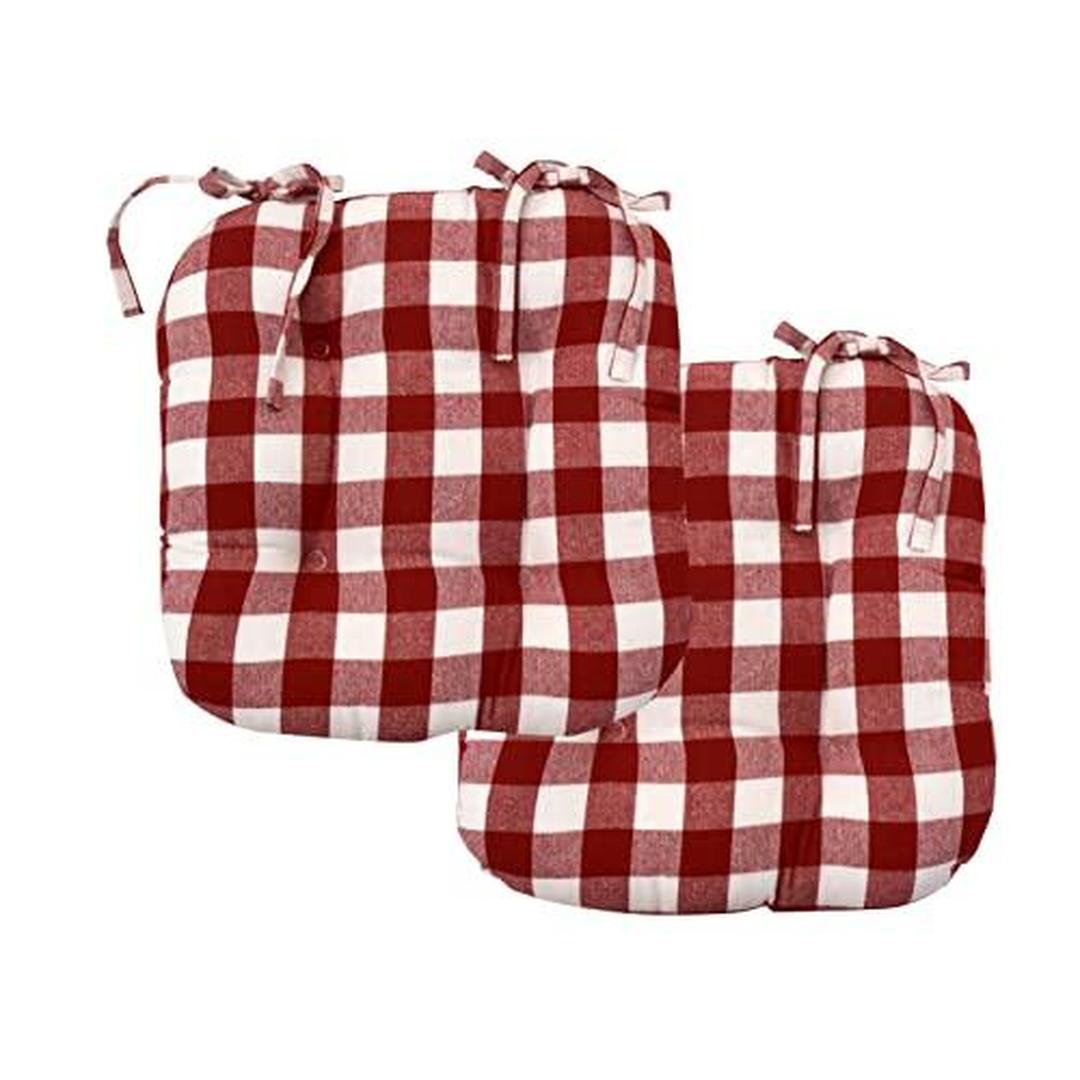 Popular Home Seat Cushion Pad, 2 Pack, Buffalo Plaid Red 2 Count