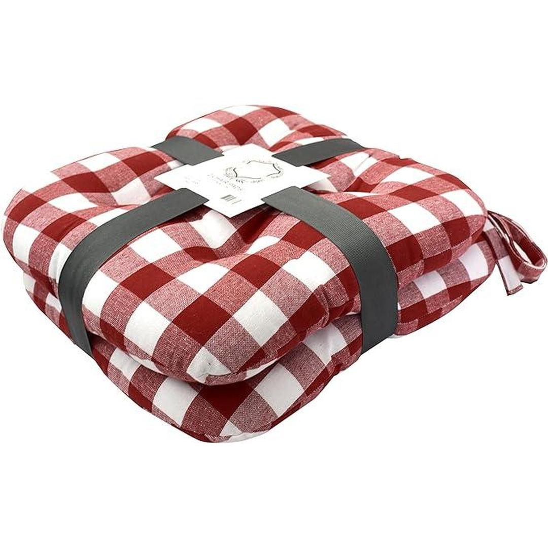 Popular Home Seat Cushion Pad, 2 Pack, Buffalo Plaid Red 2 Count