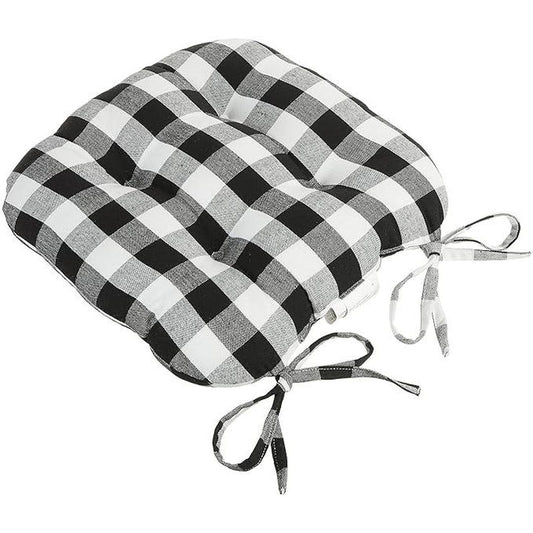 Popular Home Tufted & Extra Thick Cushion Pads Buffalo Plaid Design with Tie Backs Extra Soft Cotton Material Chair Pads , 2 Pack , Size 17" X 17", Bl