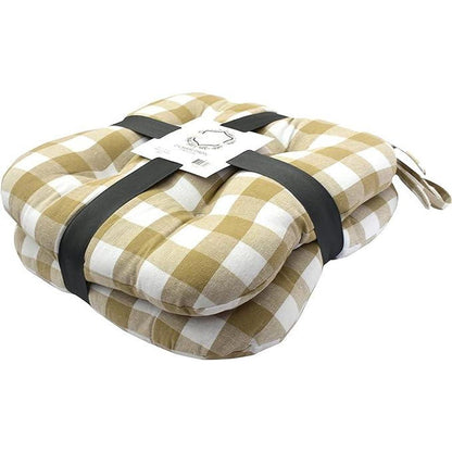 Popular Home Seat Cushion Pad, 2 Count (Pack of 1), Buffalo Plaid Taupe