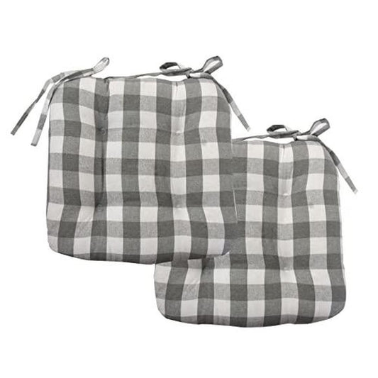 Popular Home Seat Cushion Pad, 2 Count (Pack of 1), Buffalo Plaid Grey