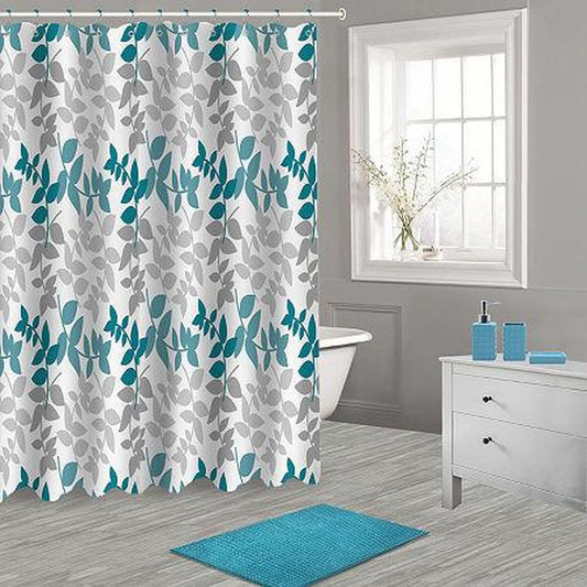 Popular Bath Leaf Vine 17pc Set Shower Curtain, One Size , Blue