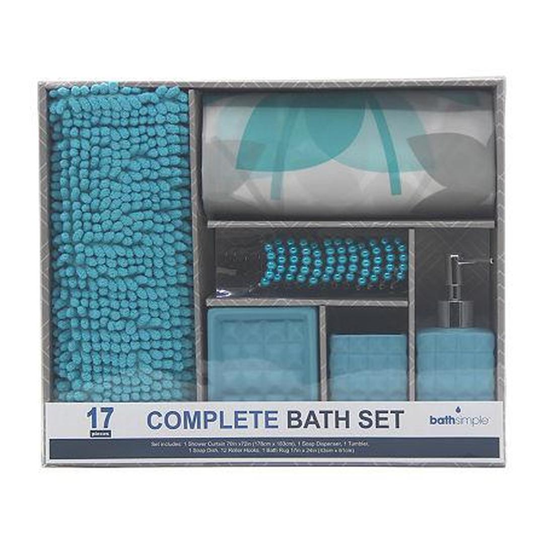 Popular Bath Leaf Vine 17pc Set Shower Curtain, One Size , Blue