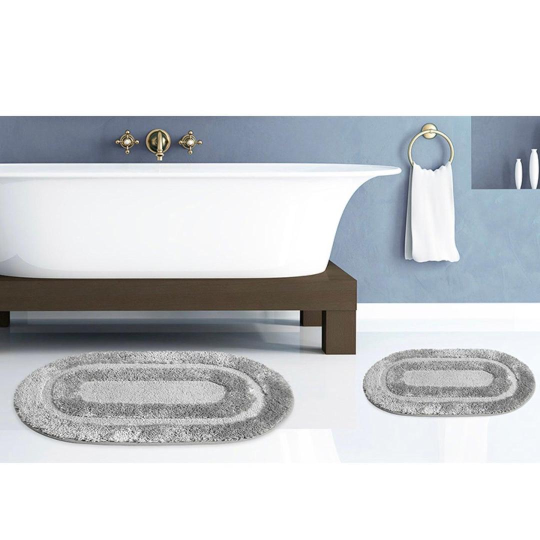 Popular Bath Bath Rug, Pearl Collection, 2-Piece Set, Silver/Grey