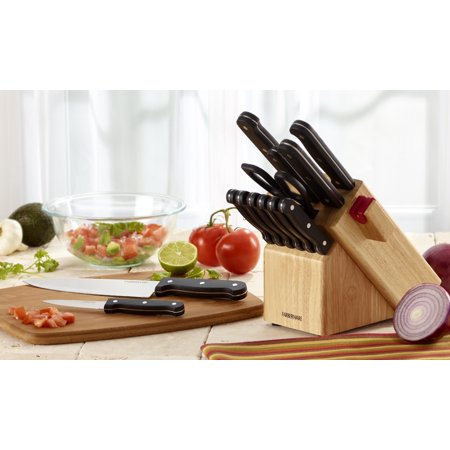 Farberware Edgekeeper 14 Pc. Knife Block Set with Built-in Sharpener, Black