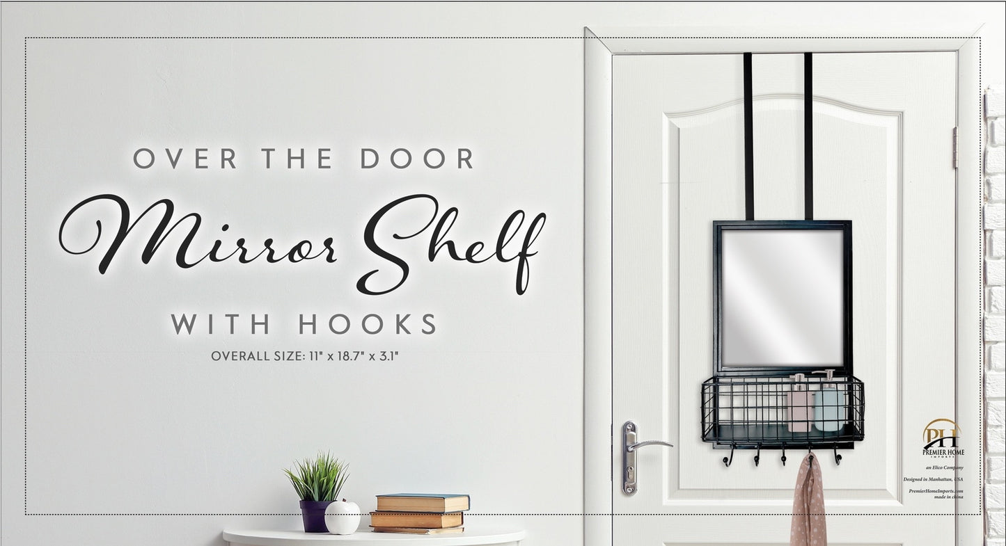 WALL DECORATION WITH BASKET & HOOKS IN BLACK & WHITE - SIZE: 11" x 18.7" x 3.1"