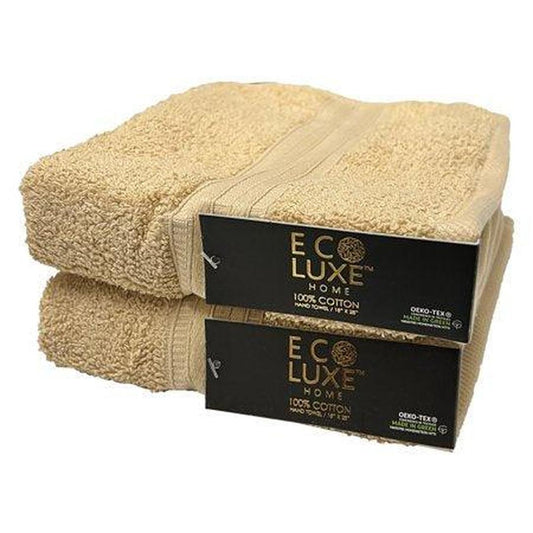 Luxe Performance Cotton Hand Towels (2-Pack, 18x28 Inches, Tan) - Durable, Super Soft, Highly Absorbent